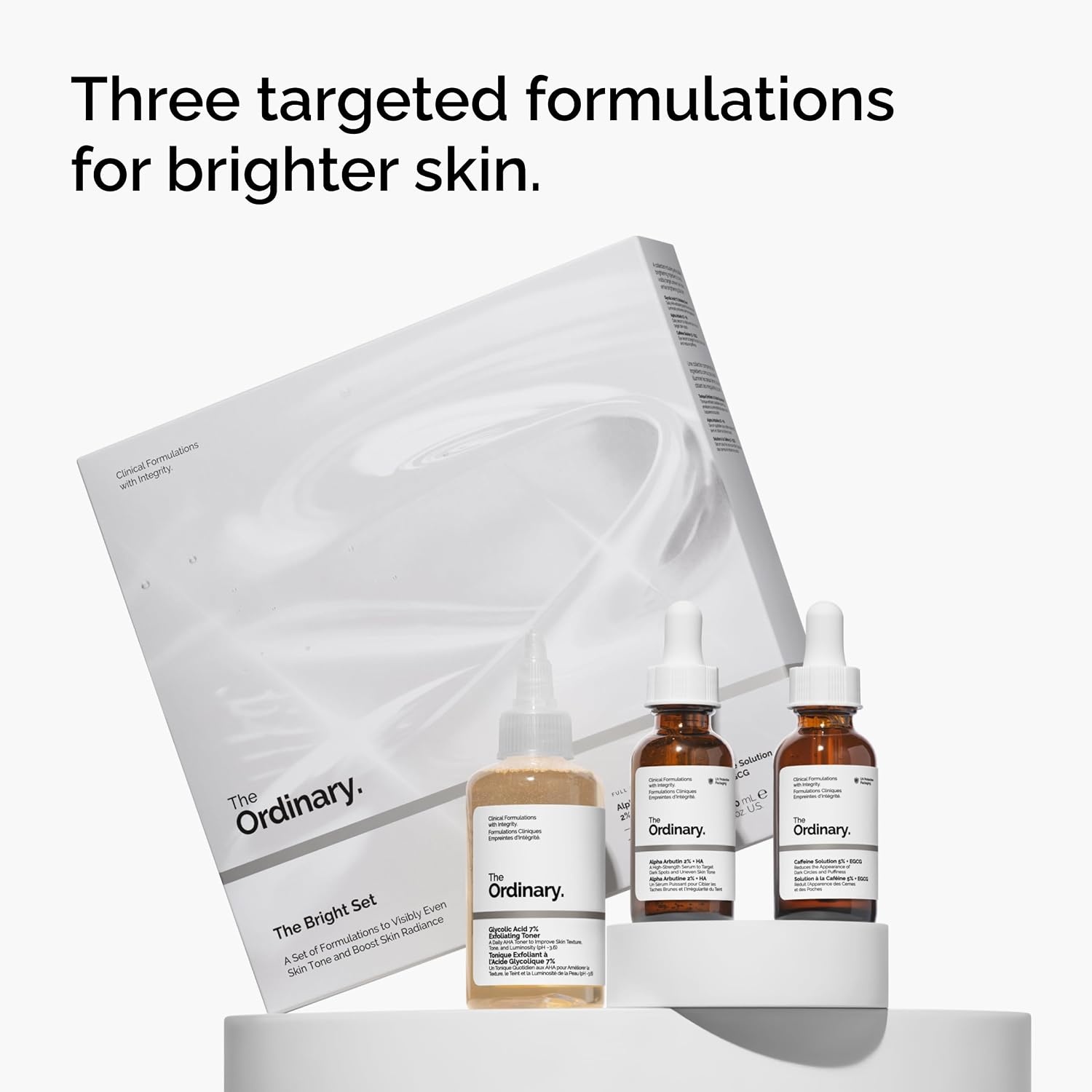 image:imageThe Ordinary The Bright Set 3Step Regimen for Radiant Even Skin Tone with Glycolic Acid 7 Exfoliating Toner Alpha Arbutin 2 HA and Caffeine Solution 5 EGCG Eye Serum Skin Care Set