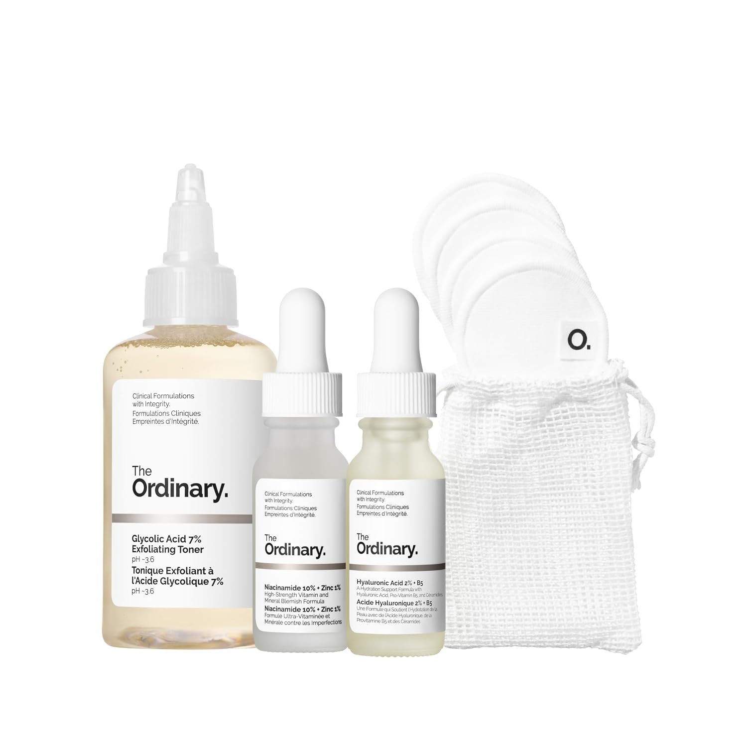 image:imageThe Ordinary The Mini Icons Set Travel Size Skin Care to Hydrate and Brighten Glycolic Acid 7 Exfoliating Toner Niacinamide 10 Zinc 1 Hyaluronic Acid 2 B5 4 Reusable Rounds