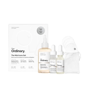 The Ordinary The Mini Icons Set, Travel Size Skin Care to Hydrate and Brighten, Glycolic Acid 7% Exfoliating Toner, Niacinamide 10% + Zinc 1%, Hyaluronic Acid 2% + B5, 4 Reusable Rounds
